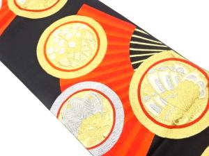 丸文に蝶・桐・扇子模様織出し袋帯